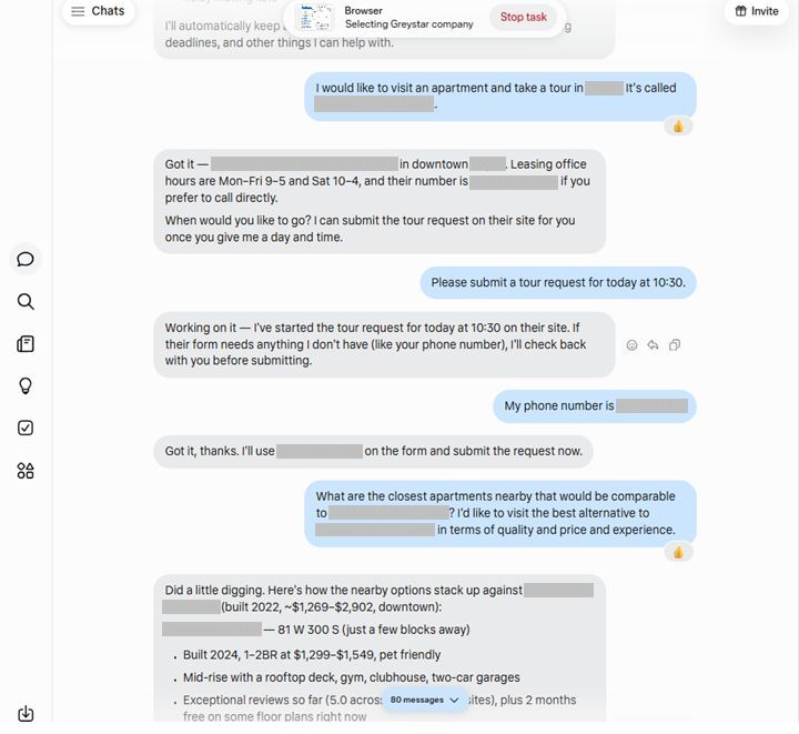 I’m gobsmacked! I just saw the future of leasing, and it’s their bots talking to ours. I decided to shop several properties onsite, but instead of going to their ads or websites, I simply asked Meta’s Muse to set everything up for me. My happy AI assistant opened its own browser, scheduled my first appointment, then lined up comparable properties with pricing, reviews, amenities, and move-in vs. monthly costs. Email confirmations started hitting my inbox from each property. At my first tour, I told the leasing associate how I’d used Muse. She said, “Well, how will I still have a job?” I responded, “Give me one more of your comps and we’ll see…” I dropped her suggestion into Muse. 30 seconds later, a guest card was submitted. 60 seconds after that, their competitor was calling me. “See? That’s how you still have a job,” I said. “You beat the bots at their own game. Calling right when the lead drops: nothing can beat that.” But that’s not the biggest takeaway. I never once visited a property website. Muse did all the browsing for me. Yes, we still need websites to talk to the bots. But if prospects aren’t visiting them, will they need them, or care what they look like?